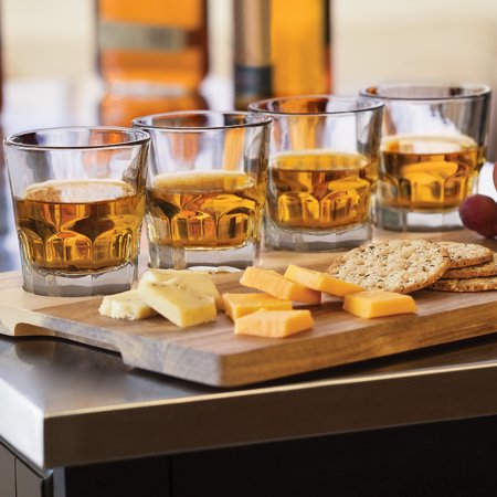 Libbey Whiskey - Libbey Craft Spirits Whiskey Flight Glass Set with Wood Carrier, 4 Glasses