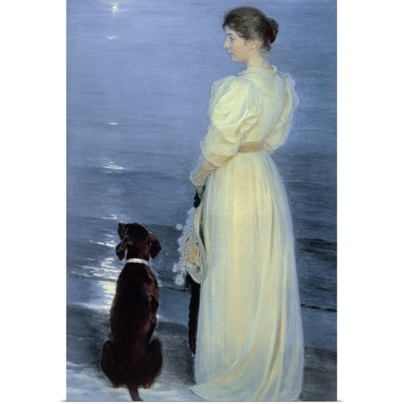 Great BIG Canvas | Rolled Peder Severin Kroyer Poster Print entitled Summer Evening at Skagen, the Artist's Wife with a Dog on the Beach, 1892