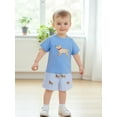 thumbnail image 5 of BemeyourBBs Toddler Baby Boy Summer Clothes Baby Boys Summer 2 Piece Outfit 2 3 4 5 6 7 Years Cute Puppy Dog Embroidered Short Sleeve T-shirts Striped Elastic Waist Pockets Shorts Set, 5 of 9