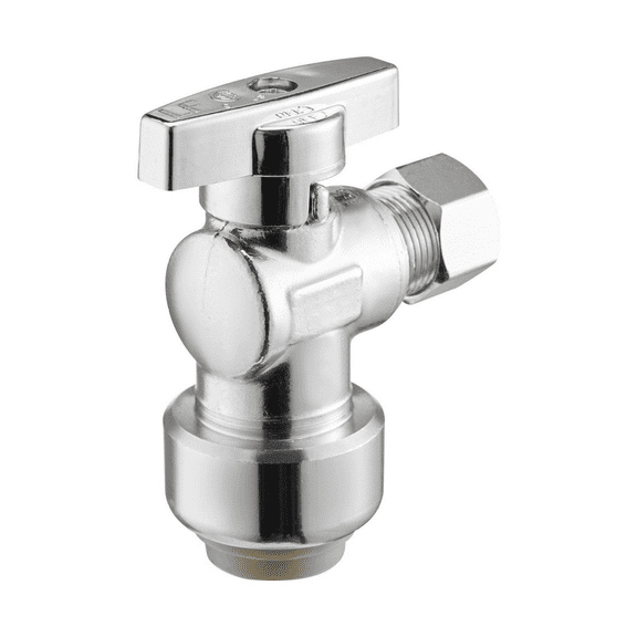 1/2" PTC x 3/8" OD Angle Stop Valve 10-Pack - 1/4 Turn Push-to-Connect Water Shut Off Valves - Lead-Free Brass for Kitchen Bathroom Plumbing