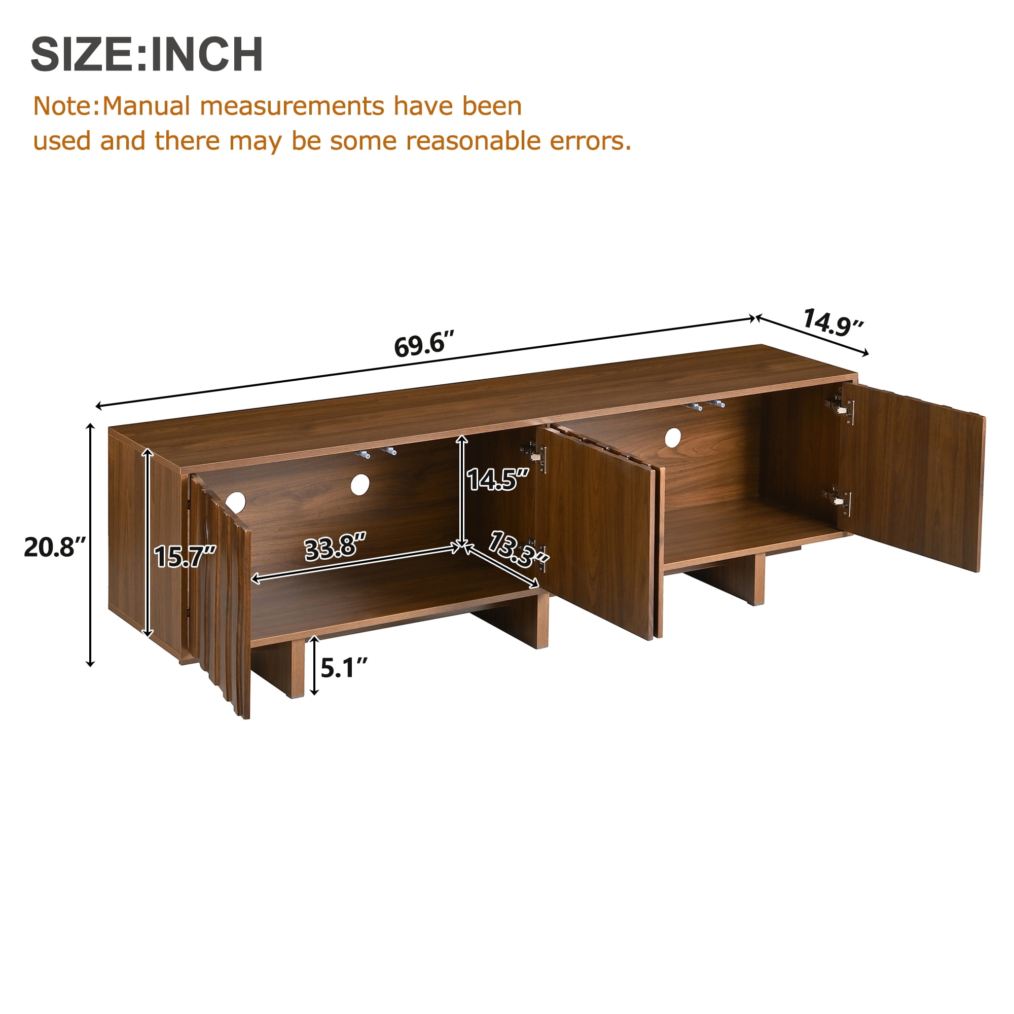 Euroco Retro Style Wood Grain TV Stand with Wavy Door Design for TVs up to 75", Rustic Media Console with Ample Storage Space, Sturdy Base TV Cabinet with Cable Management