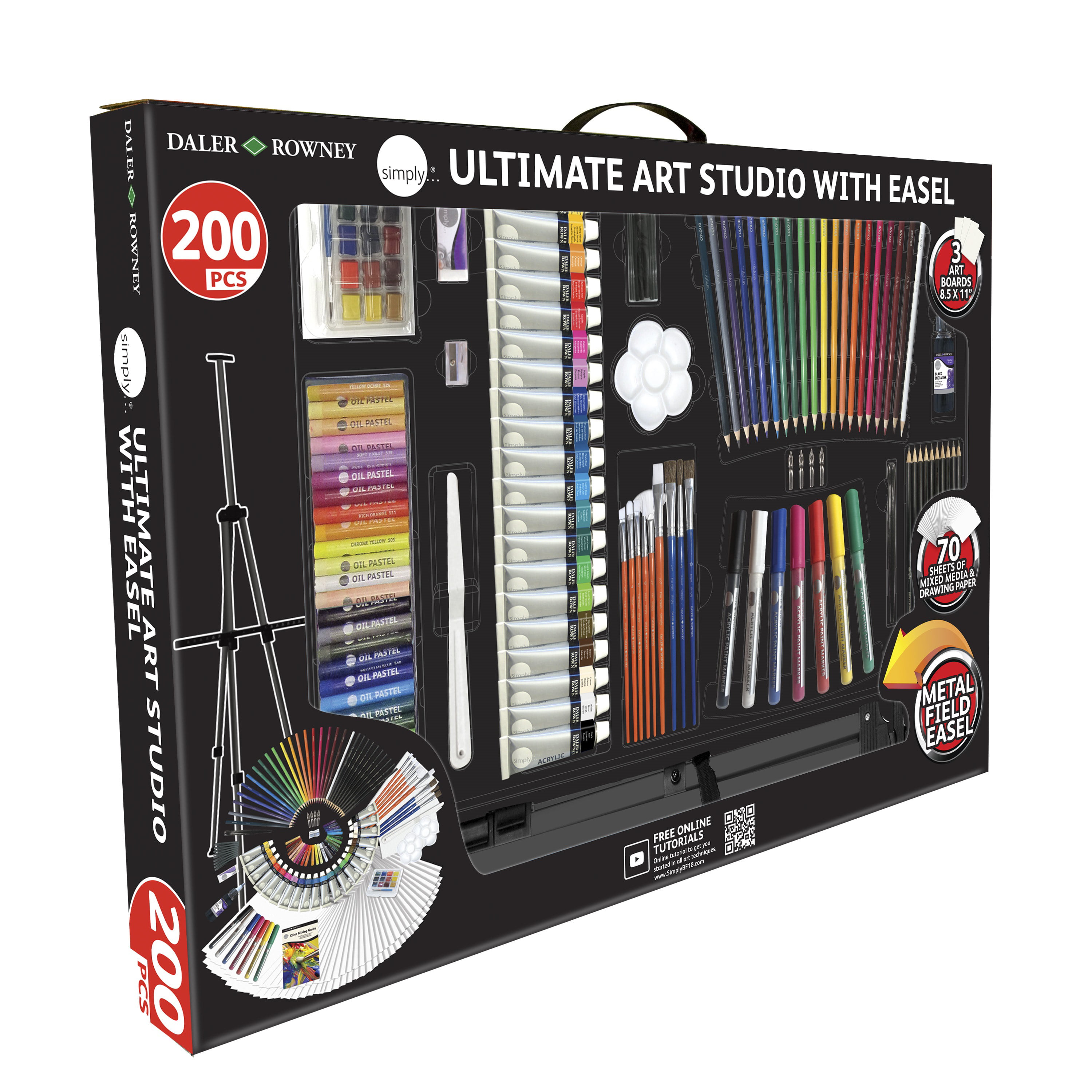 DALER AND ROWNEY Simply Complete Art Set & Full Size Easel Wood