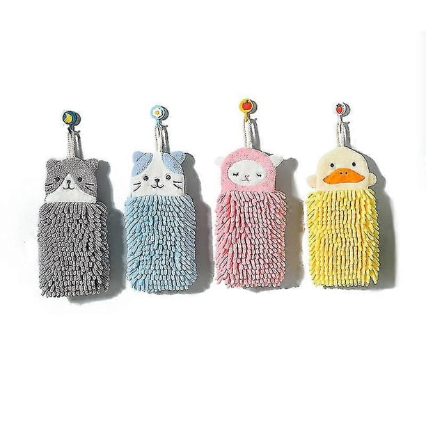 4 Pack Cute Chenille Soft Hanging Hand Towels Absorbent Thick Kitchen Bathroom Microfiber Towel
