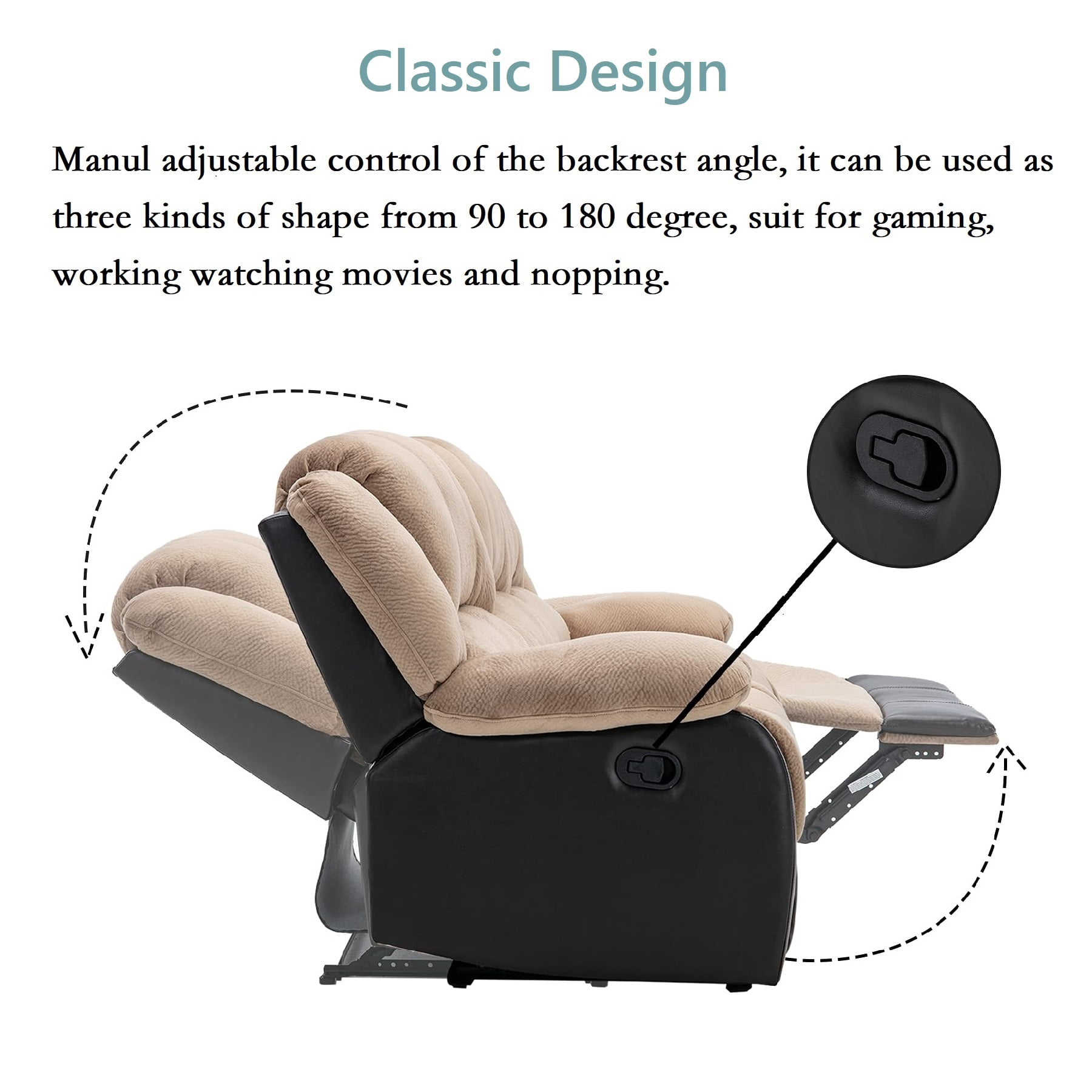Nathaniel Home Manual Reclining Sofa, PU Leather Upholstered Double Recliner Loveseat, 2-Seater Home Theater Seating with Console, Arm Sofa Recline Chair for Living Room, Beige