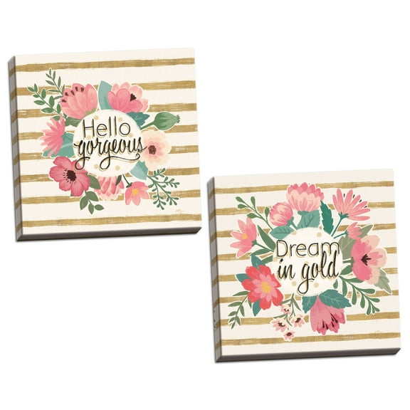 Gango Home Decor Contemporary Gorgeous II & III Pink by Janelle Penner (Ready to Hang); Two 16x16in Hand-Stretched Canvases