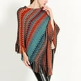thumbnail image 2 of SWSMCLT Women's Knit Poncho Sweater Zig Zag Pullover Adult Winter Convertible Tassel Fringe Crochet Fall Hippie Mexican Aztec Poncho Wrap Soft Shawl Asymmetrical Cape Red One Size, 2 of 5