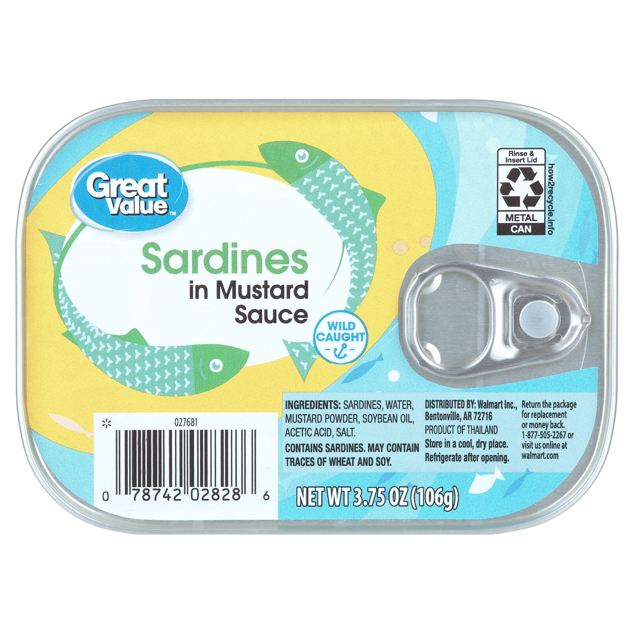 (6 pack) Great Value Sardine in Mustard Sauce, 3.75 oz