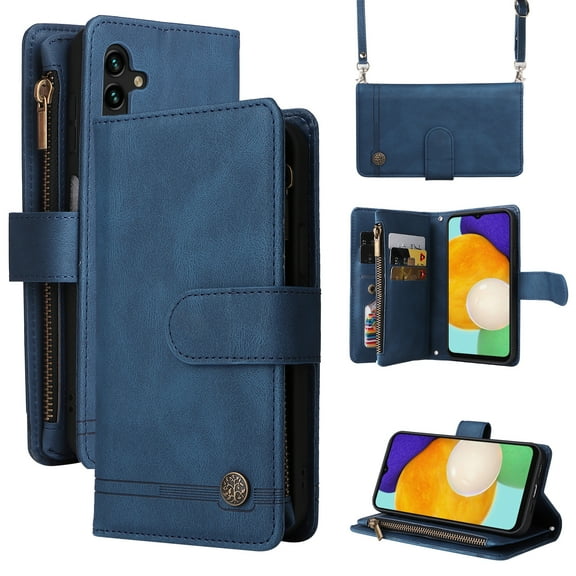 SaniMore Case for Samsung Galaxy A13 5G 6.5" 2021, PU Leather Zipper Wallet Cover [RFID Blocking] Card Slot Magnetic Clsap Flip Folio with Wrist/Crossbody Strap Kickstand Full Protective Cover, Blue