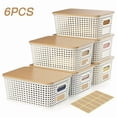 thumbnail image 1 of Yij2 6 Pzas Contenedores Almacenamiento Pequeños con Tapas de Bambú, Cesta Plástica Apilable con Etiqueta, para Estantes, Escritorio y Oficina, 1 of 7