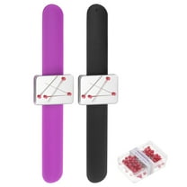 2Pcs Magnetic Pin Holder Wristband Wrist Sewing Pincushion with 100 Plastic Head Pins, Black/Purple