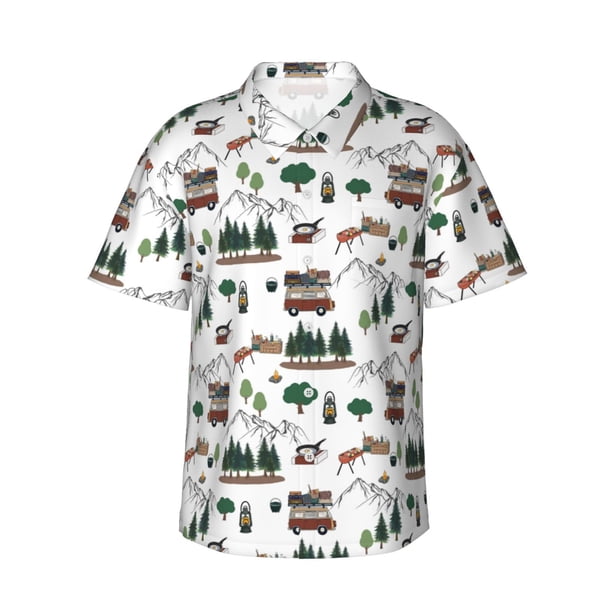 Fotbe Camping Caravan 2 Camisa Hawaiana para Hombre Unisex – Camisa Casual de Verano con Botones de Manga Corta de Algodón y Lino,3X-Large