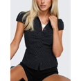 thumbnail image 6 of Women Y2K Lapel Cap‑Sleeve Button‑Down Crop Blouse, Ruched‑Front Tie‑Back Slim‑Fit Vintage Going‑Out Summer Top, 6 of 10