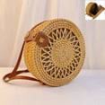 thumbnail image 3 of Handwoven Rattan Bag Shoulder with Leather Strap, Women Handmade Wicker Woven Purse, Brown Straw Boho Basket Handbag(7.9x7.9x3.1inches), 3 of 3