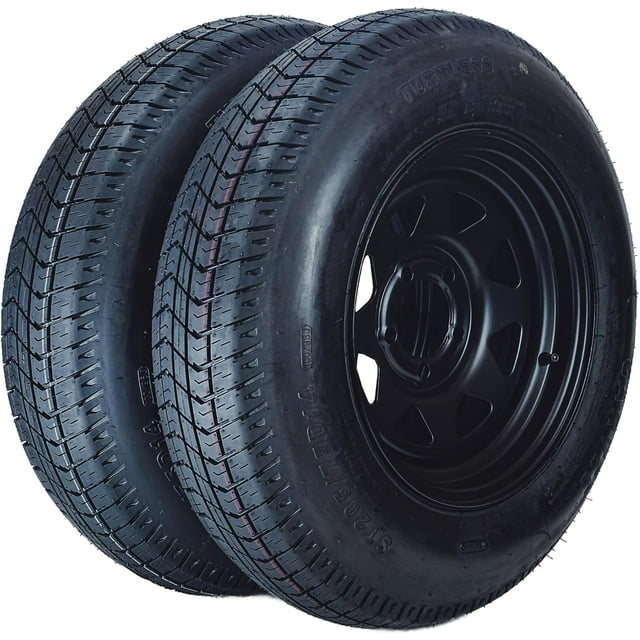 2-Pack Trailer Tire On Rim ST205/75D14 Trailer Tires and Wheels 5 Lug Trailer Tires with 14In Rims Load Range C 6PR Black