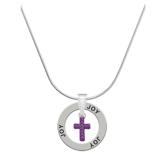 Delight Jewelry Silvertone Small Purple Crystal Cross Joy Ring Charm Necklace, 18"