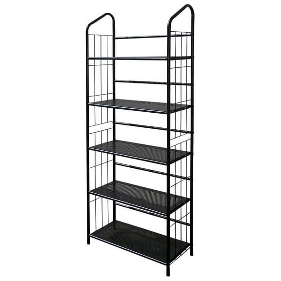 5 Tier Shelf Metal Utility Bookcase Bookshelf Rack Black Finish 13" D x 26" W x 65" H
