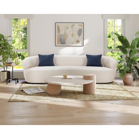 Kevinplus Modern Curved Sofa, 3 Seat  Fabric Couch for Living Room, Bedroom, Office, Beige , 87 inch