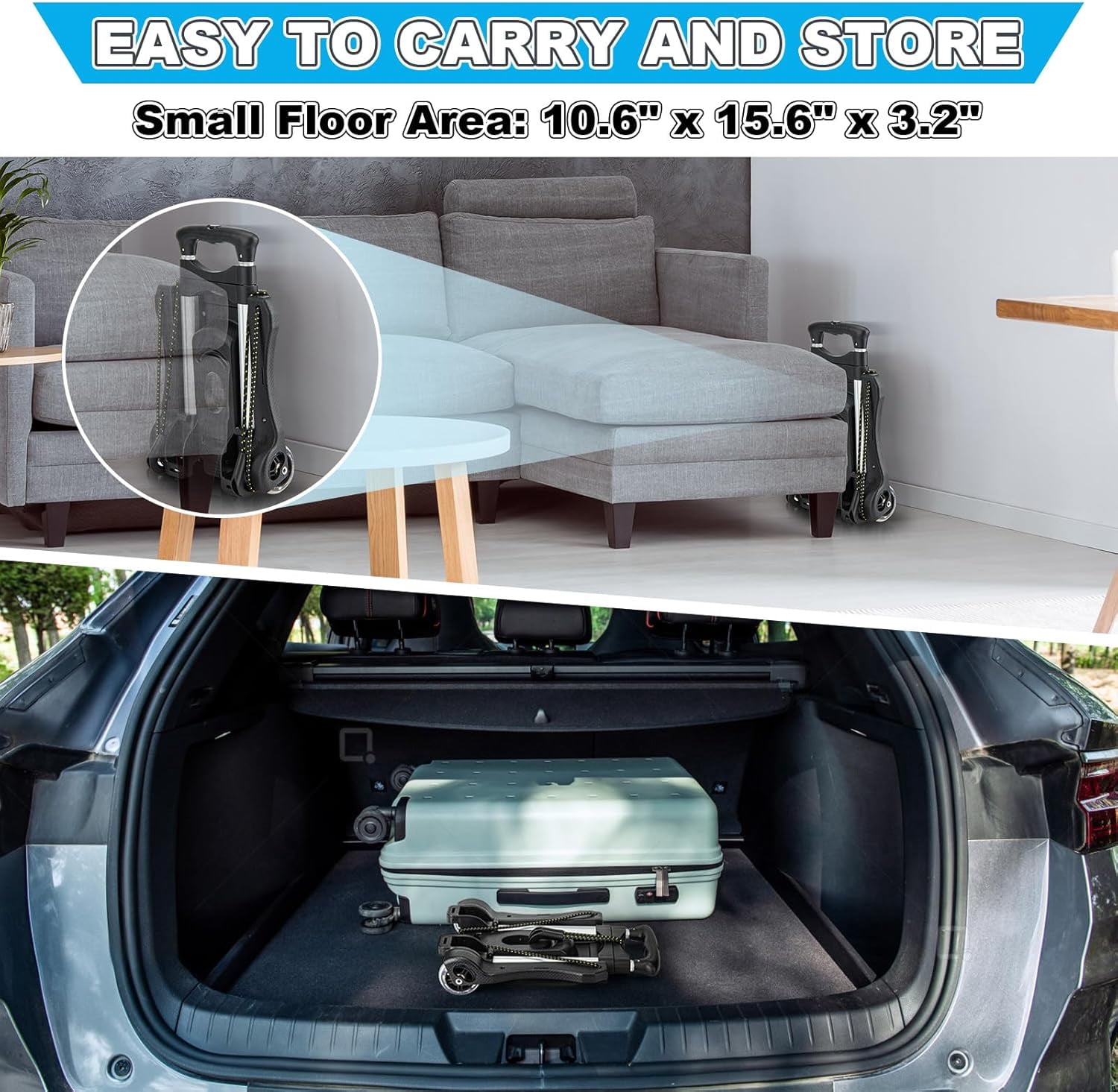 Lightweight Folding Hand Truck Dolly with 2 Wheels, Portable Luggage Cart for Airport Travel and Moving