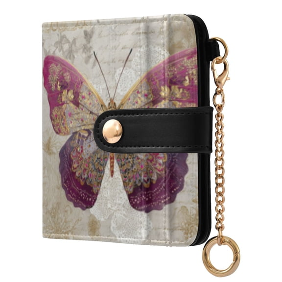 Qxltty Dreamy Butterfly Ladies Wallet Rfid Slim Thin Compact Credit Card Women Wallet Zipper Coin Pocket and ID Window for Female Gifts
