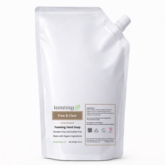 kosmatology® Free & Clear Organic Foaming Hand Soap Refill | Moisturizing Hand Wash | Clean Ingredients, Free of Artificial Scent and Essential Oils | 34 fl oz