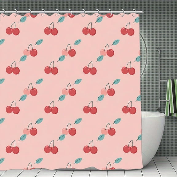 Sweet Cherry Sprigs Print Shower Curtain,Modern Fabric Waterproof Shower Curtain Set with Hooks 70.8×70.8Inch (180×180cm)