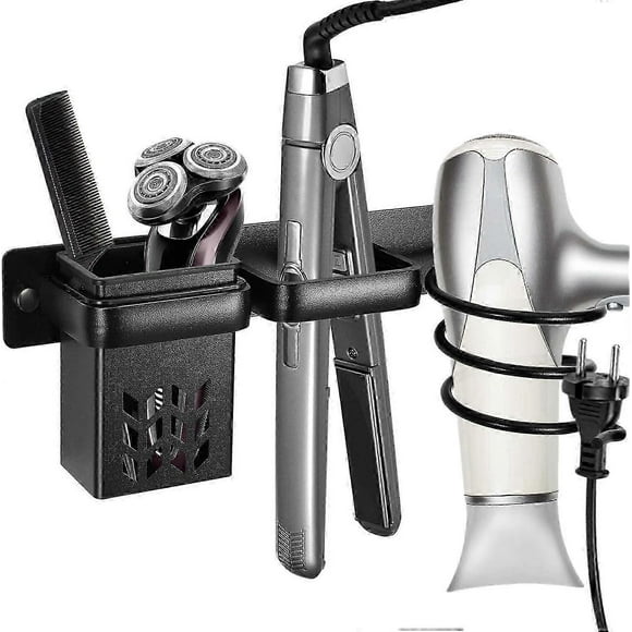 Soporte para secador de pelo, soporte para secador y plancha de pelo, soporte de aluminio para plancha de pelo, organizador de pared para secador de pelo (negro)