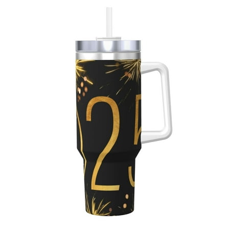 

Logiee 2025 New Year New Print 40OZ Ice Bully Cup with Handle and Straw Double Wall Stainless Steel Tumbler Travel Coffee Cup with Lid Summer Insulation and Cooling Cup