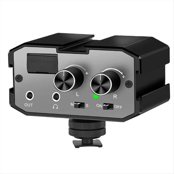 Adaptador de Audio para DSLR, Adaptador Mezclador de Audio para Micrófono con Monitoreo en Tiempo Real, Mezclador de Cámara con Puerto de 3,5 mm y Dos Canales.