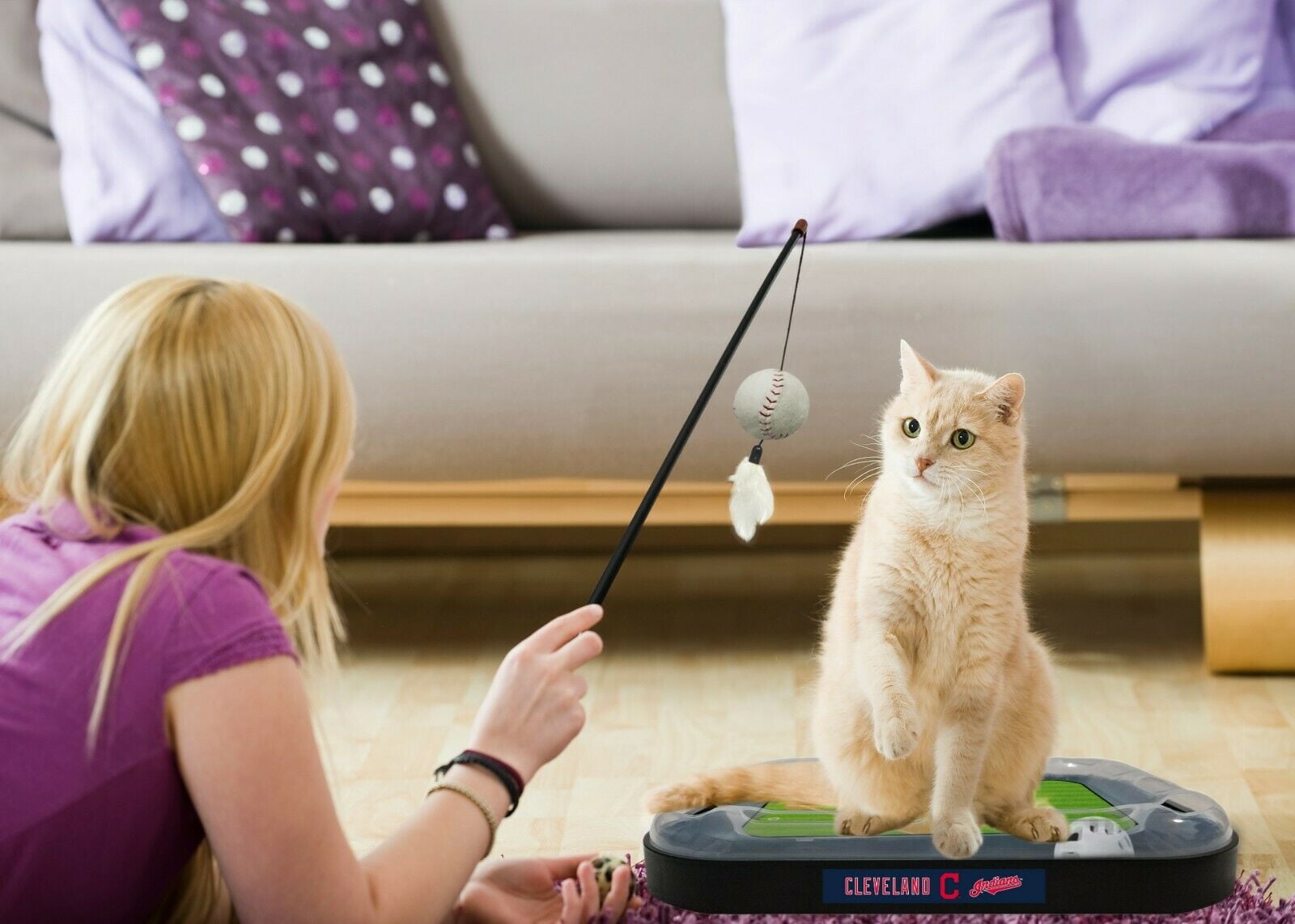 MLB Cleveland Indians CAT Scratcher Mat Toy with Catnip Plush & Feather Cat Toy 5-in-1 Kitty Toy
