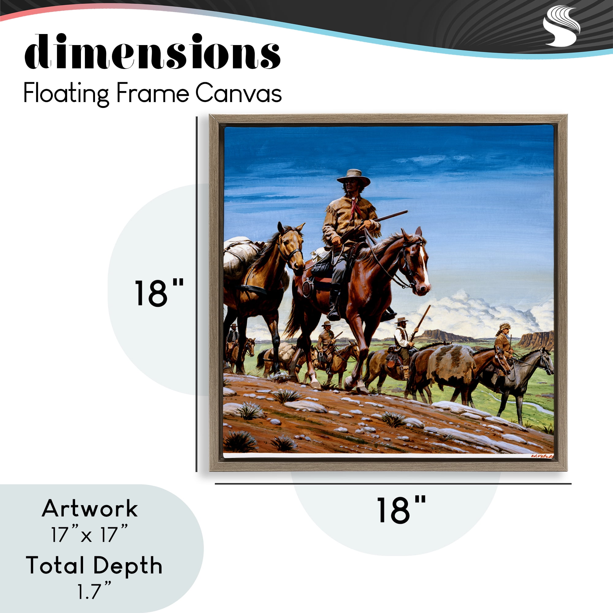 Santa Fe Trail Cowboys Brown Framed Floater Canvas Wall Art, design by Wind River Studios