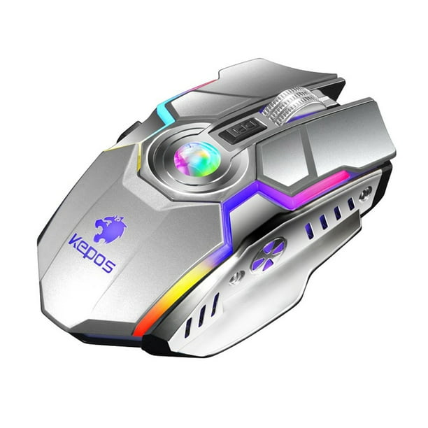 Ratón inalámbrico para juegos de 2,4G, ratón recargable USB, silencioso, 1600 DPI, ergonómico, 7 teclas, ratón óptico con retroiluminación Juegos de teclado y mouse para computadora Gris