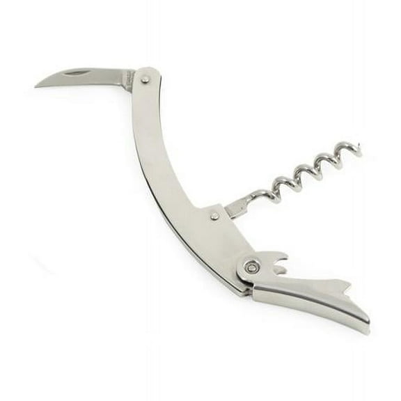 Bey-Berk International BS906 Bar Tool with Corkscrew Bottle Cap Opener & Foil Cutter, Silver - Stainless Steel