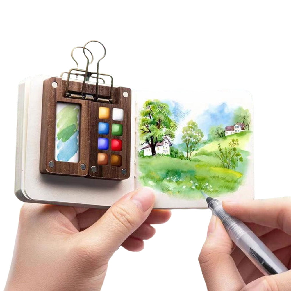 Ditregsr Travel Paint Palette Portable Watercolor Set Wooden Grid Paint Box (8 Grid)