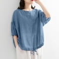 thumbnail image 2 of FNFYFH Womens Cotton Linen Shirts Half Sleeve Tops Loose Fit Solid Crewneck Tees,Pink, 2 of 4