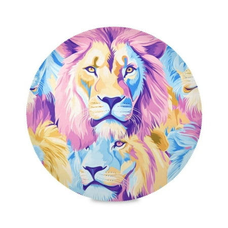 

Round Plate Mat 15.4x15.4 Inchesx1 Placemat Table Mat Kitchen Mat Coffee Mat Fabric Thick Strong Wear-Resistant Heat Resistance Colorful Lion