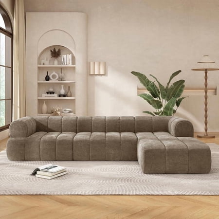 FFZ 122 inch L-Shaped Sectional Sofa with High-Density Foam and Chaise Lounge, 2-Piece Set, Espresso