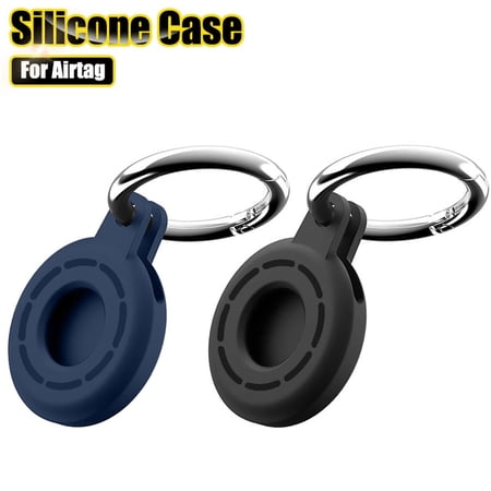 VONTER 2 Pack Anti-Lost Silicone Case for Apple AirTag，Protective Case Cover with Keychain Ring Designed Anti-Scratch Protective Cover of Airtag Tracking Locator for Bag&Keychain Ring (Blue+Black)