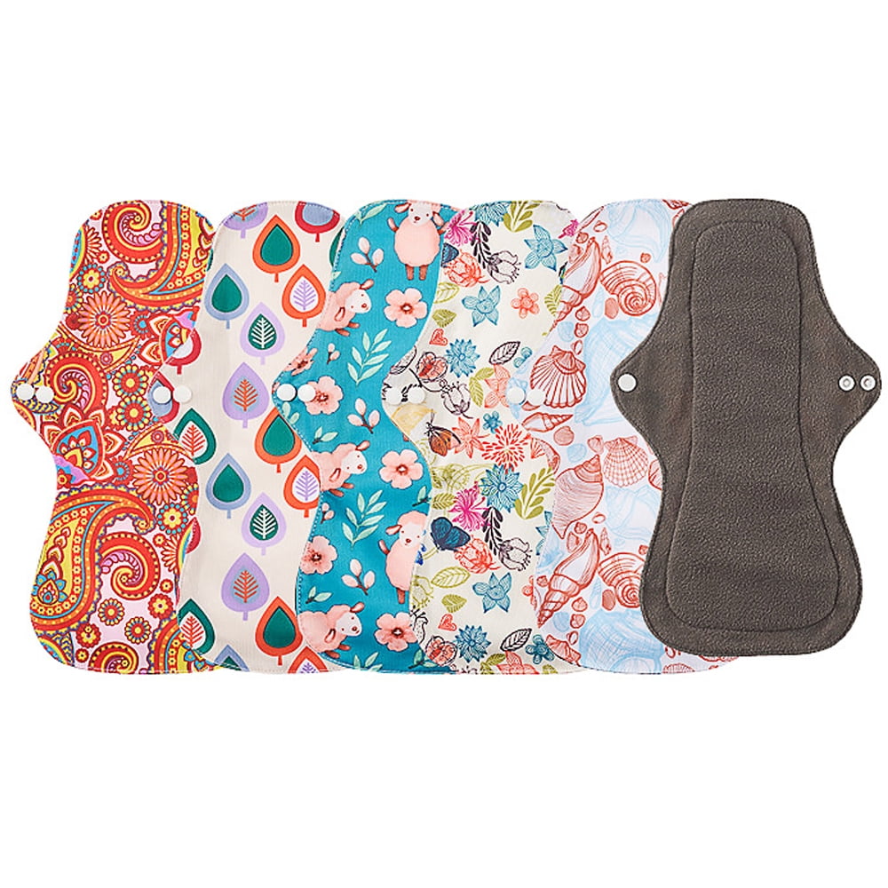 For Heavy Flow Bamboo Charcoal Reusable Menstrual Pads Reusable Sanitary Pads Reusable Panty Liners Soft Cloth Menstrual Pads 5 Pack Reusable