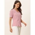 thumbnail image 3 of Blusa De Chifón Con Botones De Manga Corta Y Cuello Peter Pan Para Mujer Rosa XS, 3 of 5