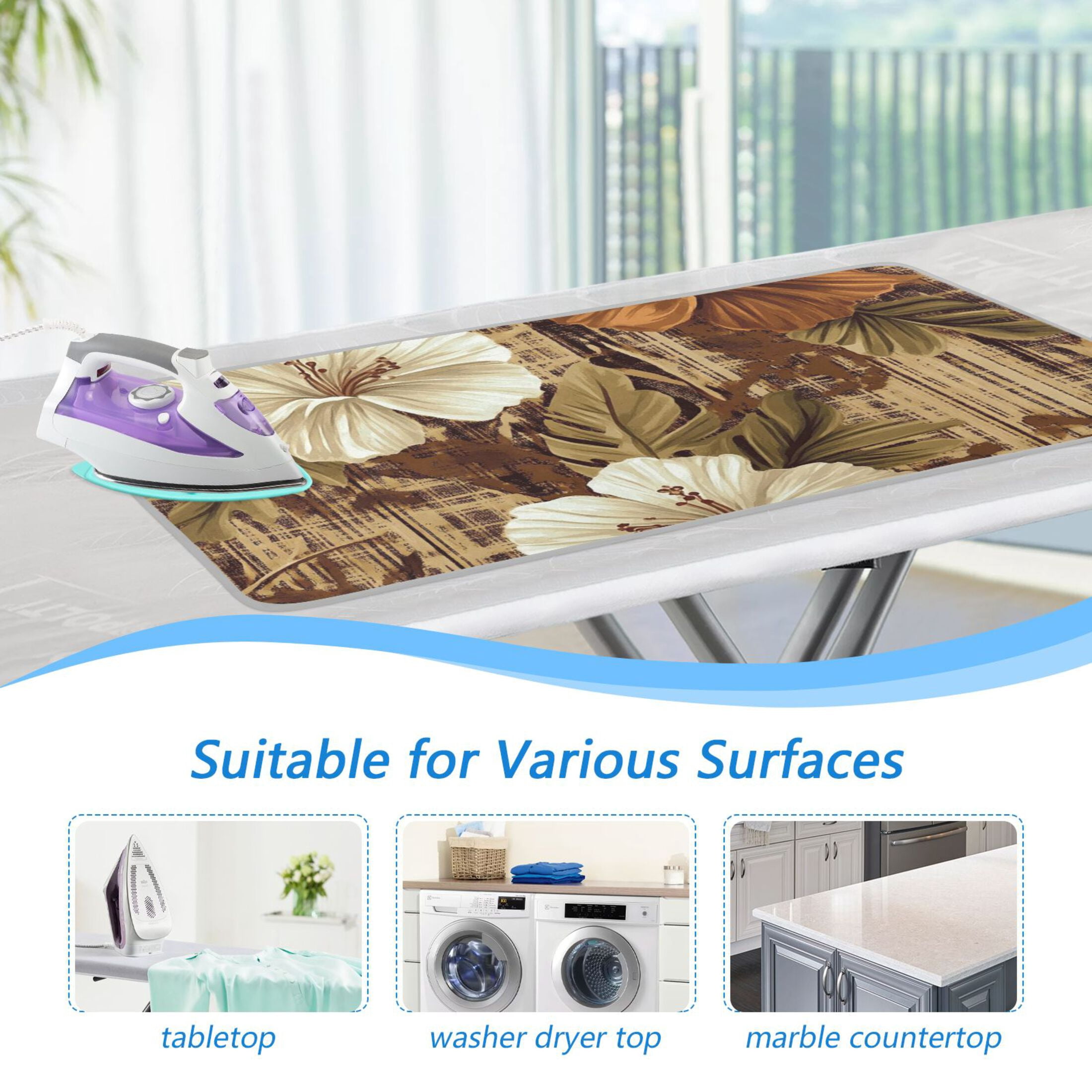 Tropical Hibiscus Flowers with Brown Ironing Mat Blanket for Table Top Travel Portable Ironing Board Pad 47.2x27.6 Inch