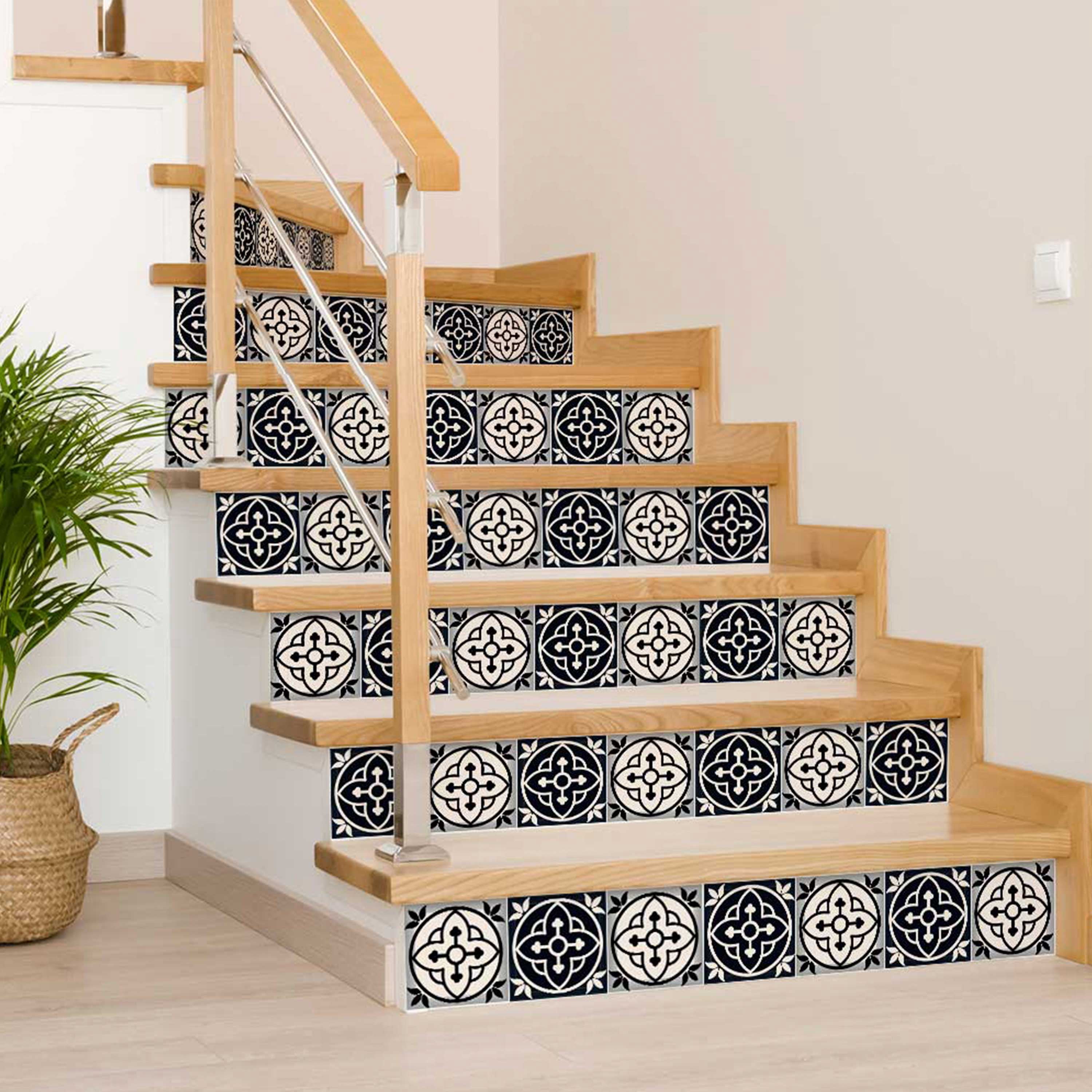 Mi Alma Black Gray Floral Peel & Stick Vinyl Backsplash Tiles 5x5, 24 pcs