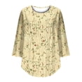thumbnail image 4 of WHLBF Blouse for Women 3/4 Sleeve Round Neck Cover Casual Pleated Tunic Curved Hem Printed Blouse Multicolor XL, 4 of 7