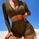 thumbnail image 5 of Gibobby Trajes de Baño para Mujer Bikini de talle para mujer con cuello en V, traje de baño de manga larga, bañador , conjunto de ropa interior deportiva(Café,G), 5 of 5