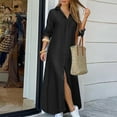 thumbnail image 7 of IDALL Maxi Dresses,Denim Dress Women Casual Solid Denim Dress V Neck Long Sleeve Button Pocket Loose Long Dress Casual Dresses,Long Sleeve Dress,Long Dresses Black Dress L, 7 of 7