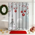 thumbnail image 1 of Cortina de ducha navideña con ganchos, bola navideña y estrella, poliéster impermeable, decoración navideña para baño, poliéster., 1 of 6