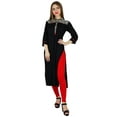 thumbnail image 4 of Bimba Women Straight Black Kurta Kurti w/ Contrast Yoke Classic Indian Clothing, 4 of 7