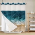 thumbnail image 6 of No Hook Shower Curtain with Snap in Liner, Teal Blue Coastal Ocean Beach Theme Waterproof Fabric Bathroom Curtain Mesh Top Window, Wave Coastal Sandbeach Shower Curtains 72x72in, 6 of 9