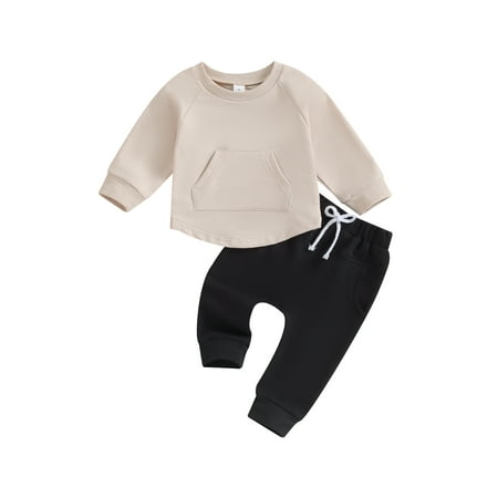 

Bslissey 6M 12M 18M 24M 3T Toddler Baby Boys Pants Sets Solid Color Long Sleeve Pocket Pullover Tops Casual Jogger Pants Tracksuit 2Pcs Outfits Infant Daily Clothes