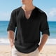 thumbnail image 1 of pstuiky camisa de manga larga para hombre, Top informal holgado de color liso con medio botón, mangas largas y cuello redondo para hombre camisetas de hombre xl, 1 of 6