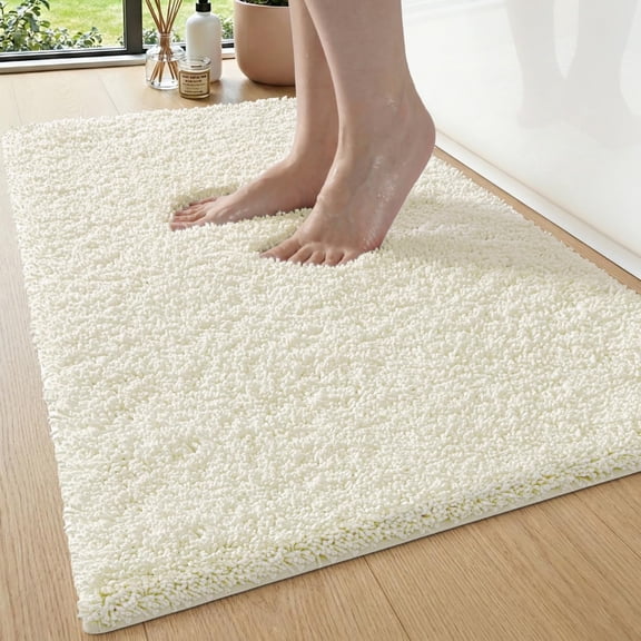 RLESO Bathroom Rug 36X24,Soft and Absorbent Microfiber Bath Mat,Cream,Non Slip Washable Bathmat,Quick Dry,Thick Plush&Fluffy Shower Carpet for Tub,Sink